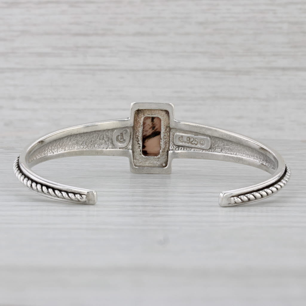 Gray Pink Mother of Pearl Floral Cuff Bracelet Sterling Silver Relio Southwestern 7"