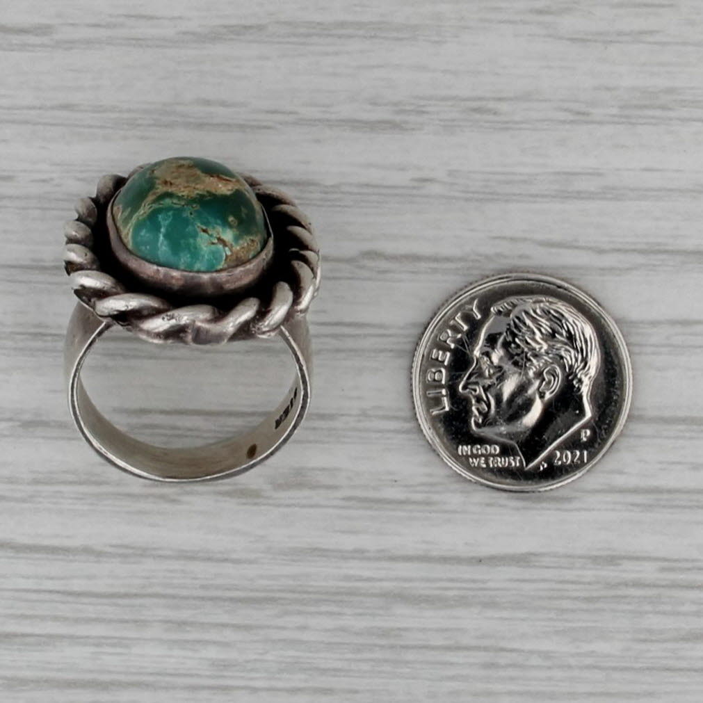 Vintage Native American Green Turquoise Ring Sterling Silver Artisan HMS Size 7