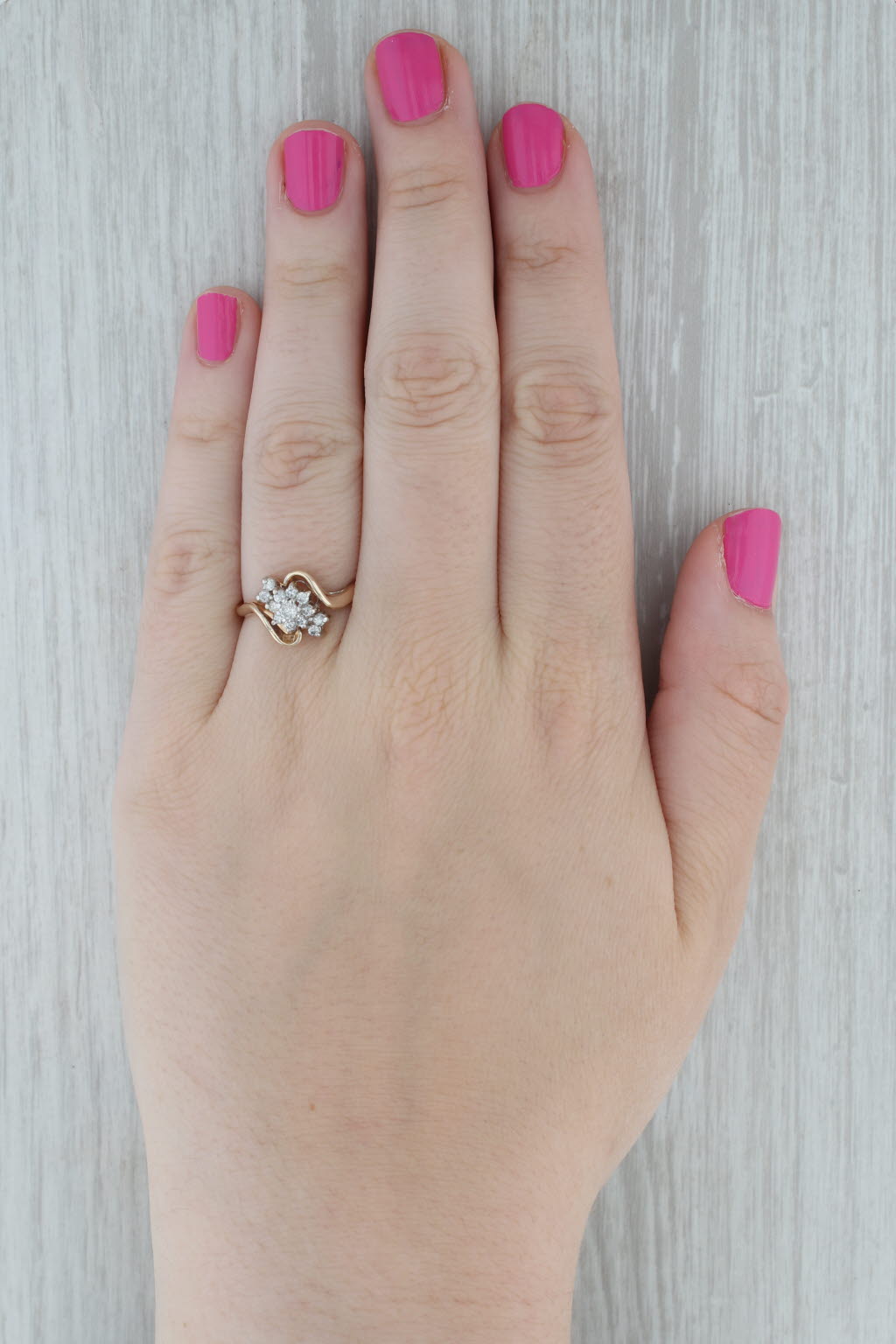 Dark Gray 0.34ctw Diamond Cluster Engagement Ring 14k Yellow Gold Size 8 Bypass