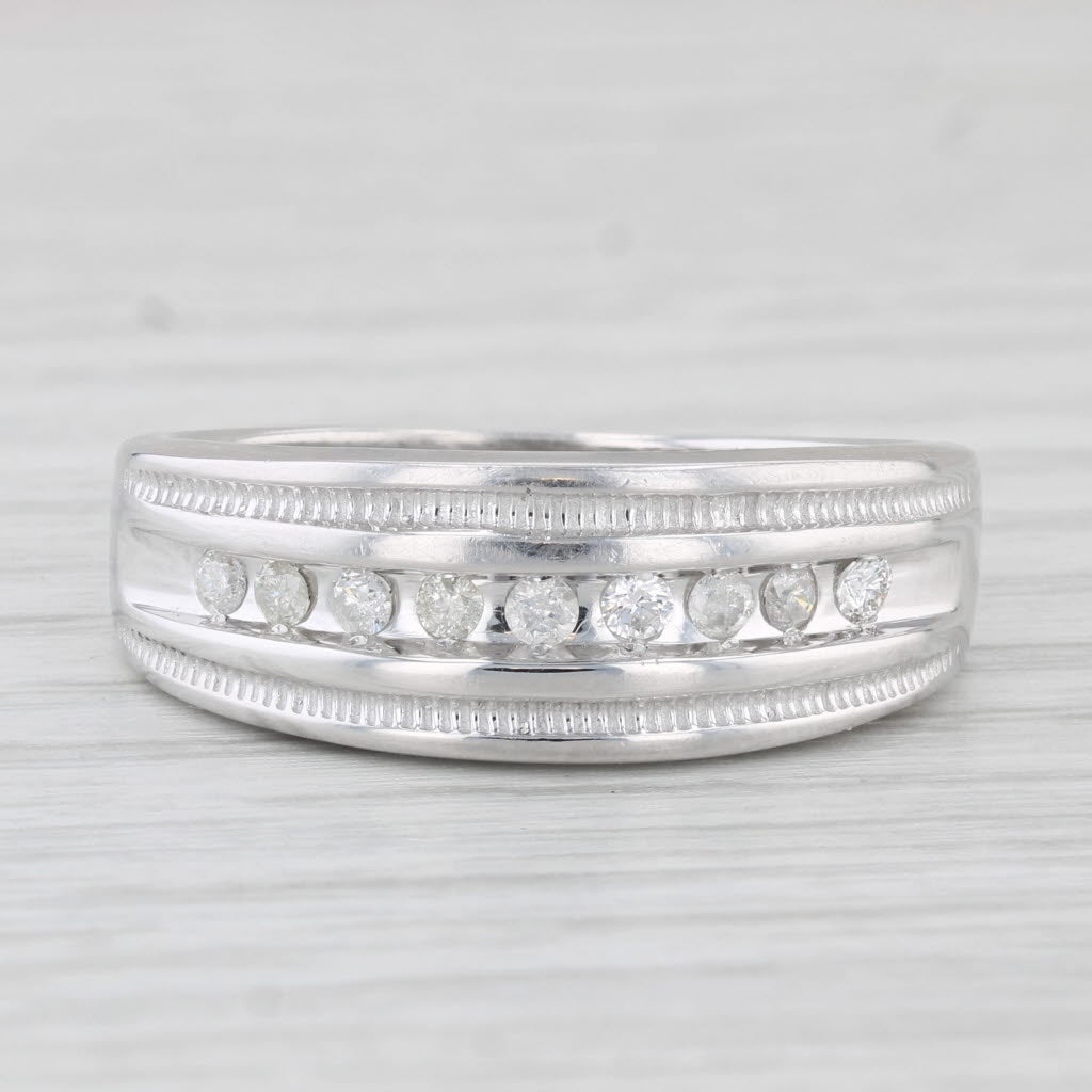 Light Gray 0.20ctw Diamond Men's Wedding Band 10k White Gold Size 11.25 Ring