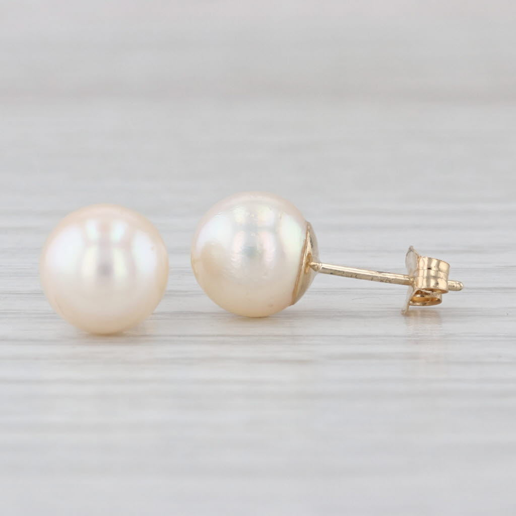 Cultured Pearl Stud Earrings 14k Yellow Gold 7.6mm Studs