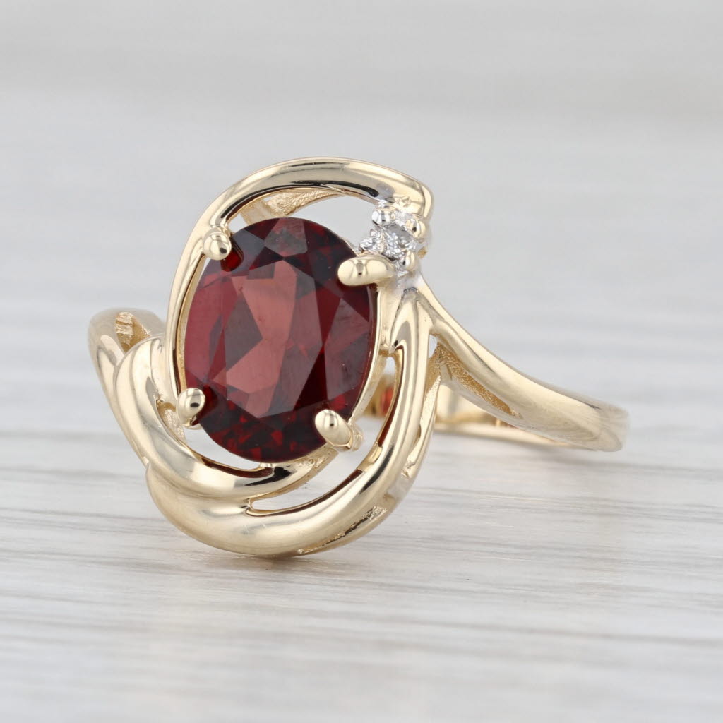 1.98ct Oval Garnet Diamond Ring 14k Yellow Gold Size 7.5 Bypass