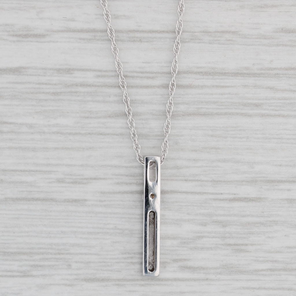 Light Gray Diamond Accented Bar Pendant Necklace 14k White Gold 16" Rope Chain