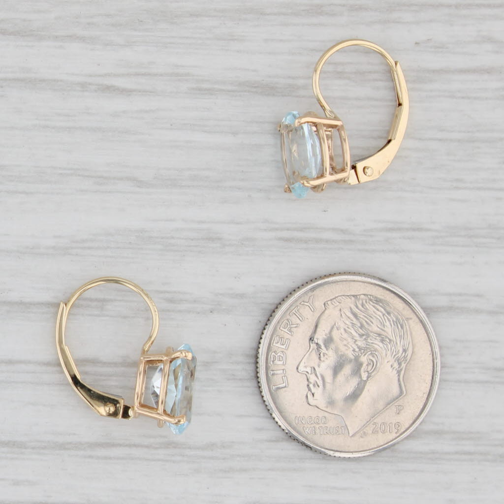 Light Gray 3ctw Oval Solitaire Aquamarine Earrings 14k Yellow Gold Leverback Drops