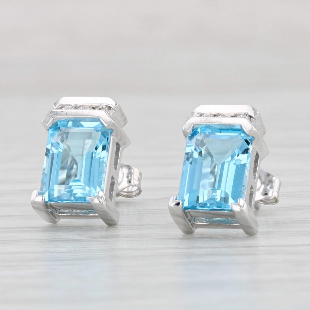 Light Gray 3.51ctw Blue Topaz Diamond Stud Earrings 14k White Gold
