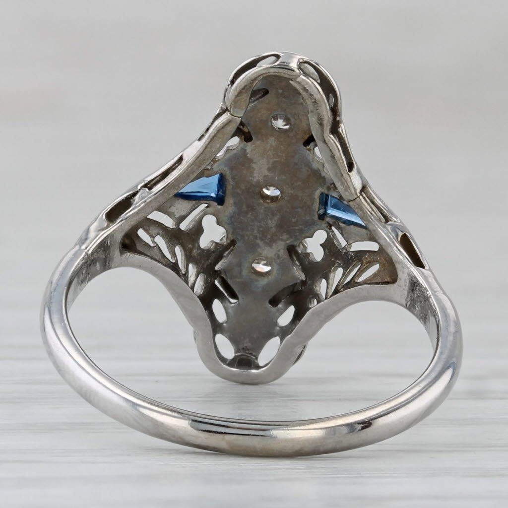 Gray Diamond Lab Created Sapphire Art Deco Ring 14k White Gold Filigree Size 5.75