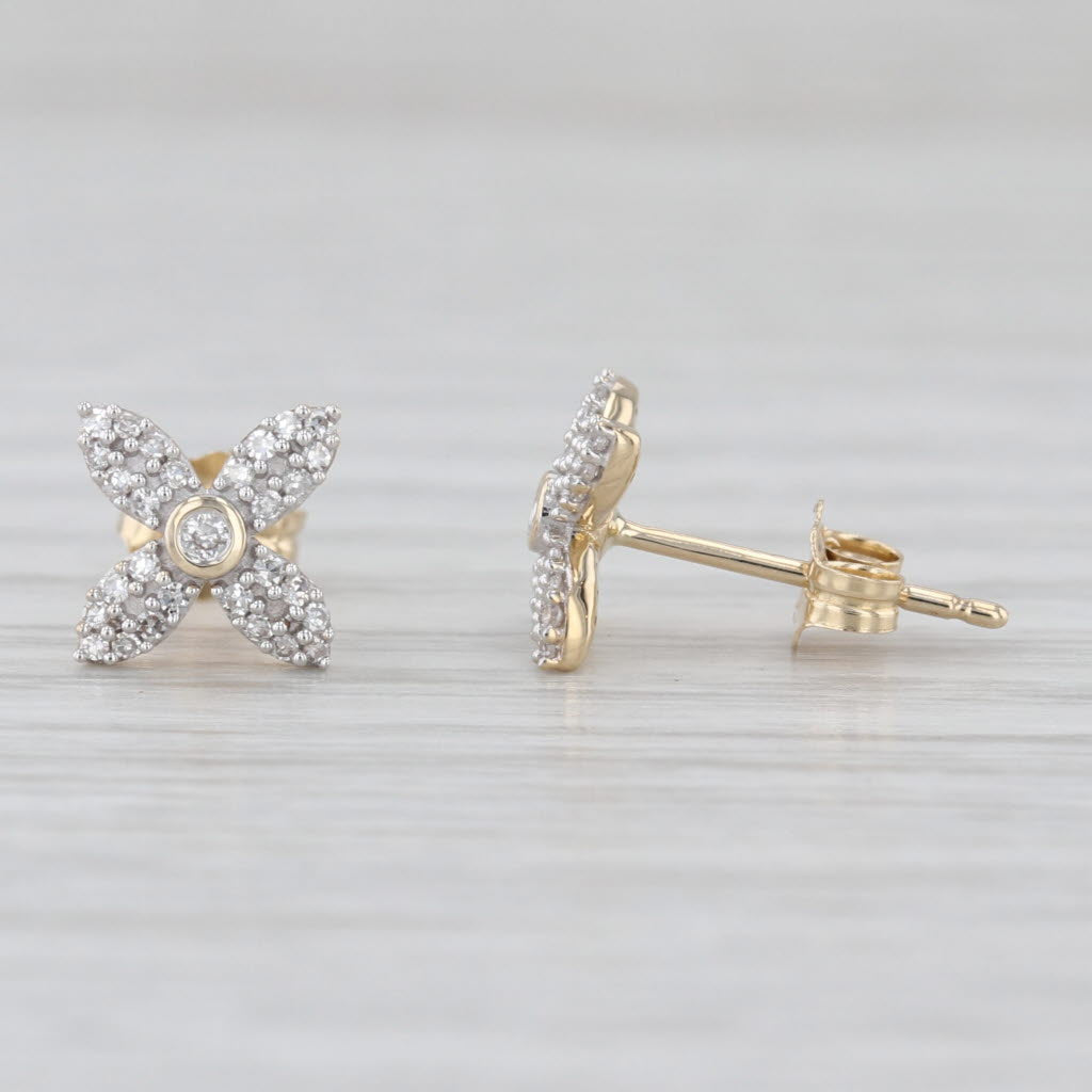0.15ctw Diamond Flower Stud Earrings 14k Yellow Gold Floral Studs