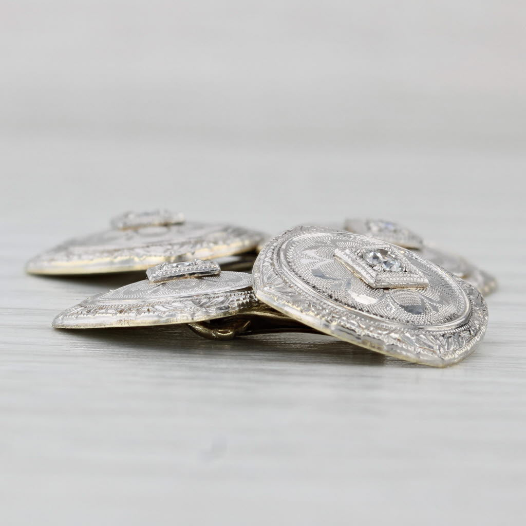Light Gray Art Deco Diamond Cufflinks Platinum 14k Yellow Gold