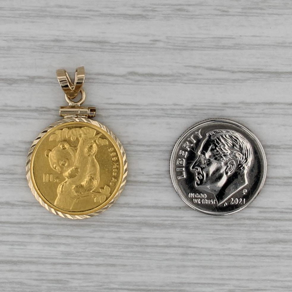 1996 1/10oz 999 Fine Gold 10 Yuan Gold Chinese Panda Coin Pendant 14k Bezel