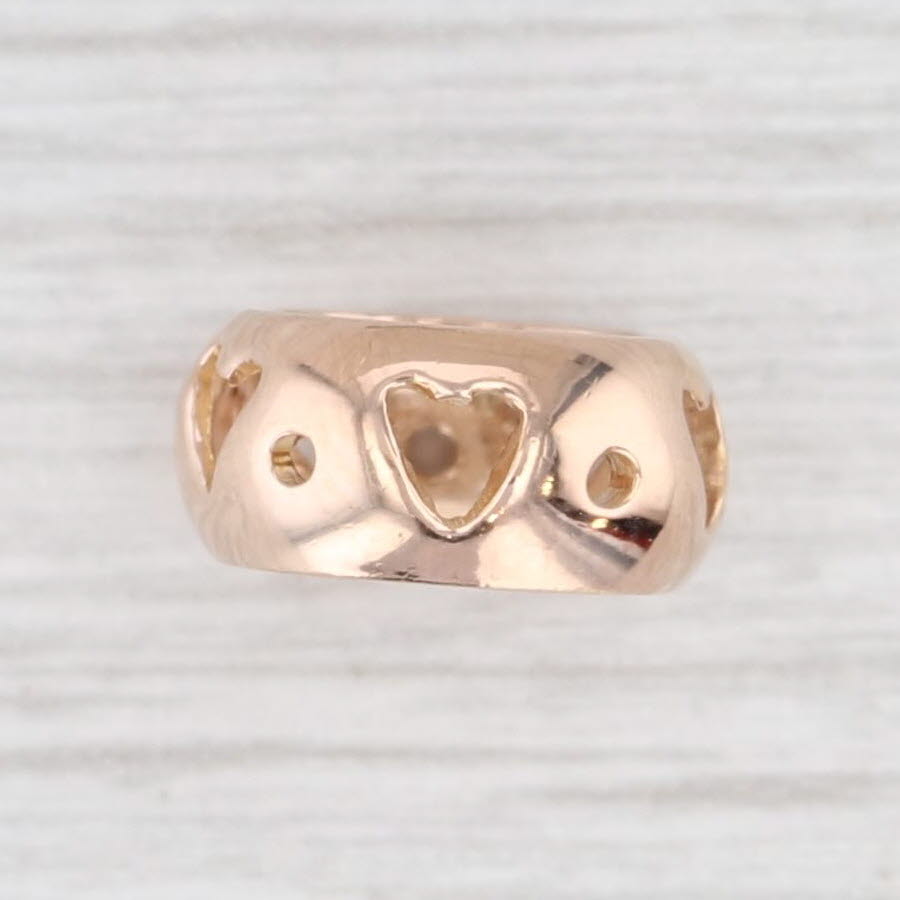 Light Gray New Heart Cutout Slide Bead Spacer Charm 14k Rose Gold