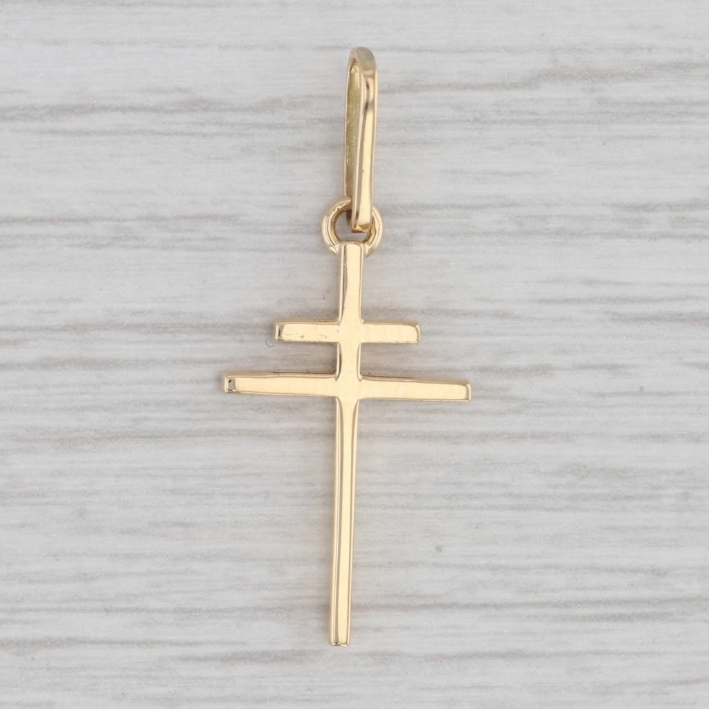 Light Gray Cross of Lorraine Pendant 18k Yellow Gold Double Cross Anjou