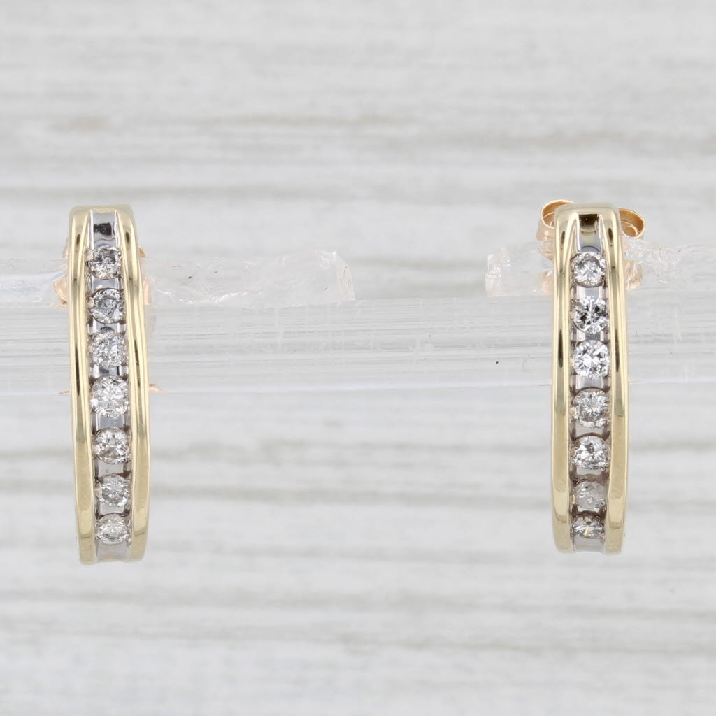 Light Gray 0.20ctww Diamond Journey Earrings 10k Yellow Gold J-Hook Drops