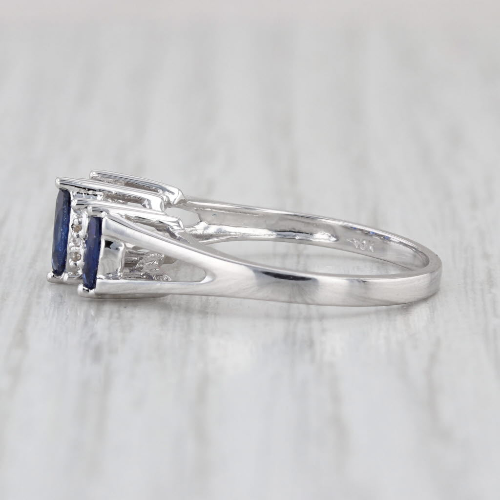 0.68ctw Lab Created Sapphires Diamond 3-Stone Ring 10k White Gold Size 7.25