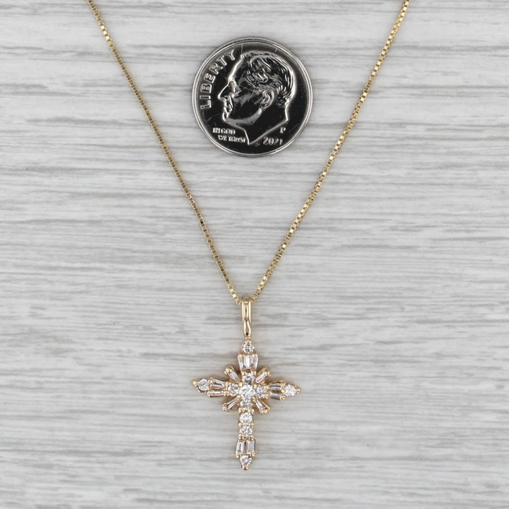 0.35ctw Diamond Cross Pendant Necklace 14k Yellow Gold 18" Box Chain