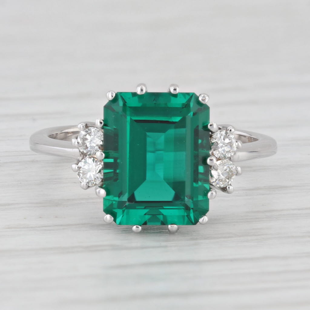 Light Gray 3.32ctw Lab Created Emerald Diamond Halo Ring 14k White Gold Size 6.25
