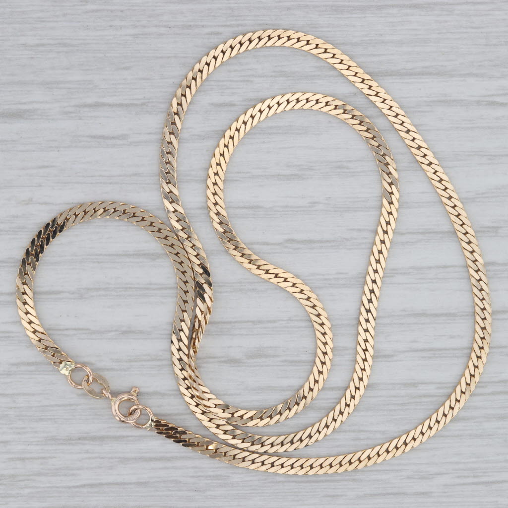 Gray Cuban Curb Link Chain Necklace 14k Yellow Gold Italy 18.5" 2.8mm