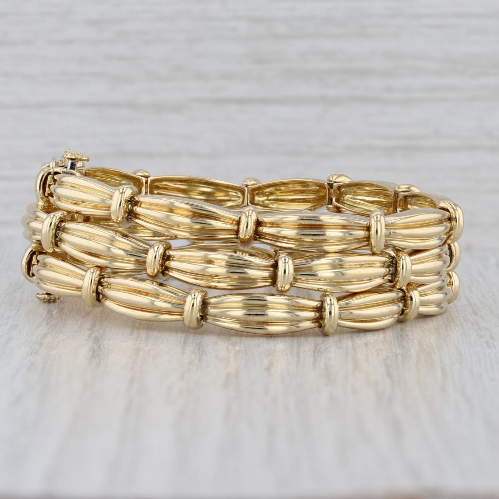 Vintage Tiffany 3-Row Bracelet 18k Yellow Gold w/ Box Magazine 7" 18mm