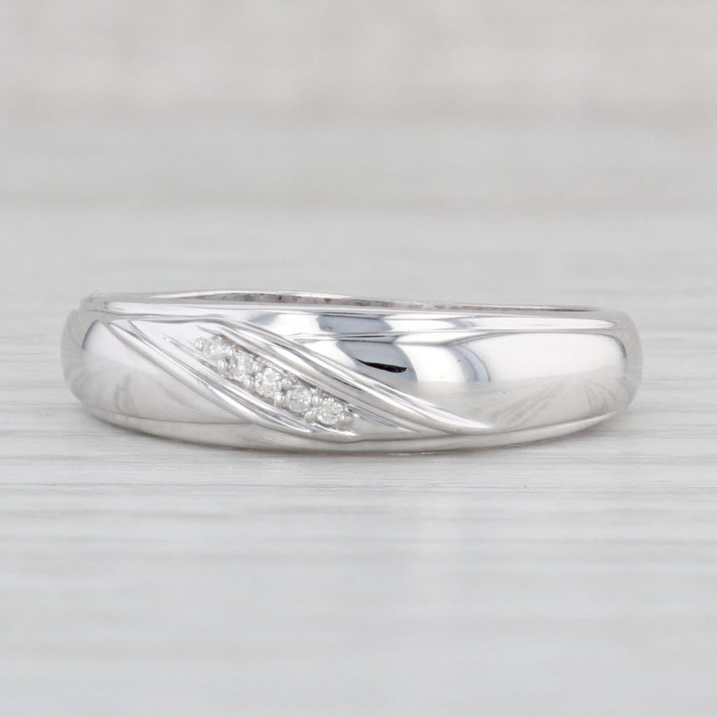 Light Gray Diamond Accented Men's Wedding Band 10k White Gold Size 11.25 Ring
