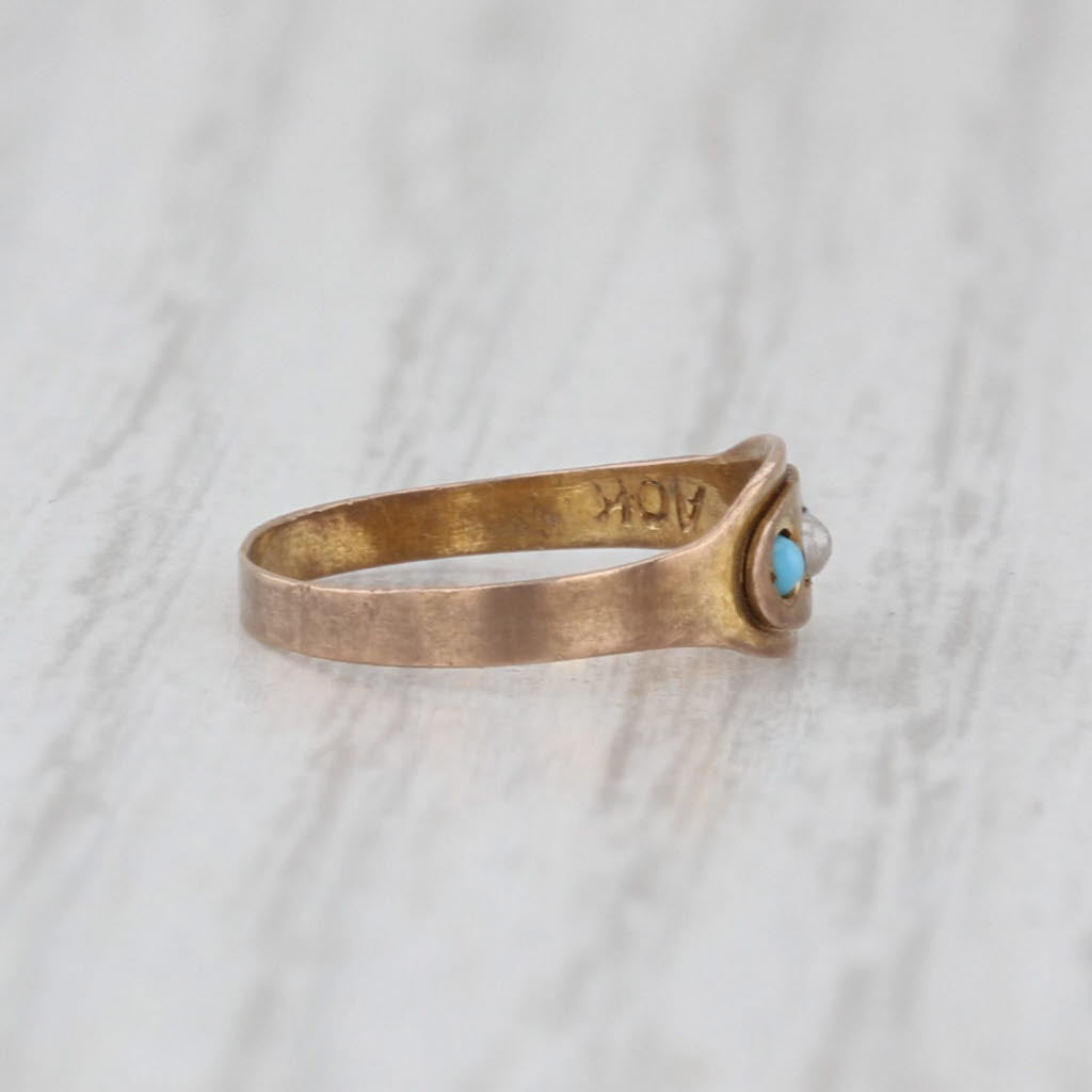 Antique Simulated Turquoise Glass Baby Ring Small Size 8k Yellow Gold