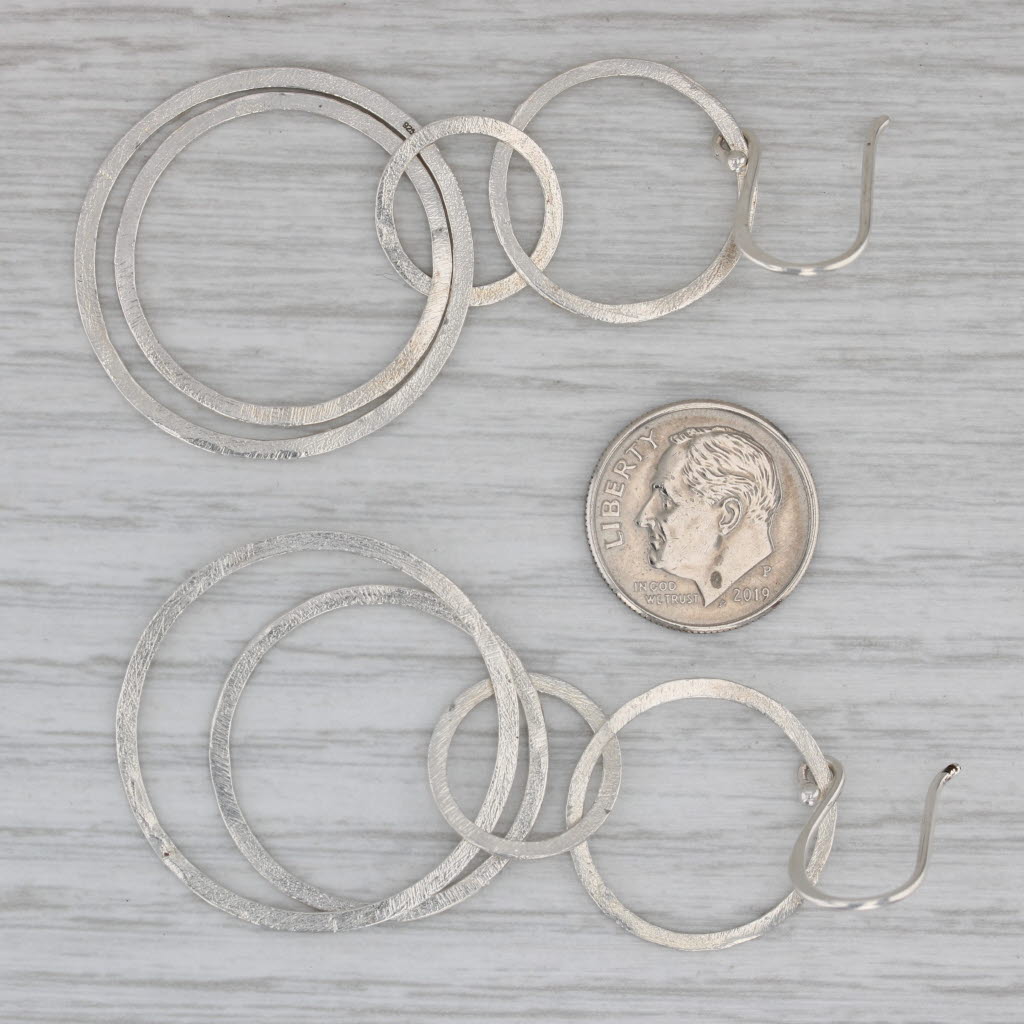Gray Interlocking Circles Dangle Earrings Sterling Silver Hook Posts Statement