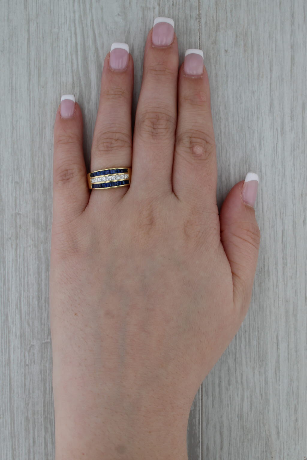 Spark Blue Sapphire Diamond Ring 18k Gold Size 7.25 Wedding Bridal Anniversary