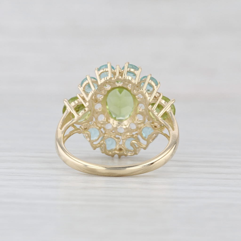 3.62ctw Peridot Topaz Apatite Ring 14k Yellow Gold Size 7 Cocktail Cluster