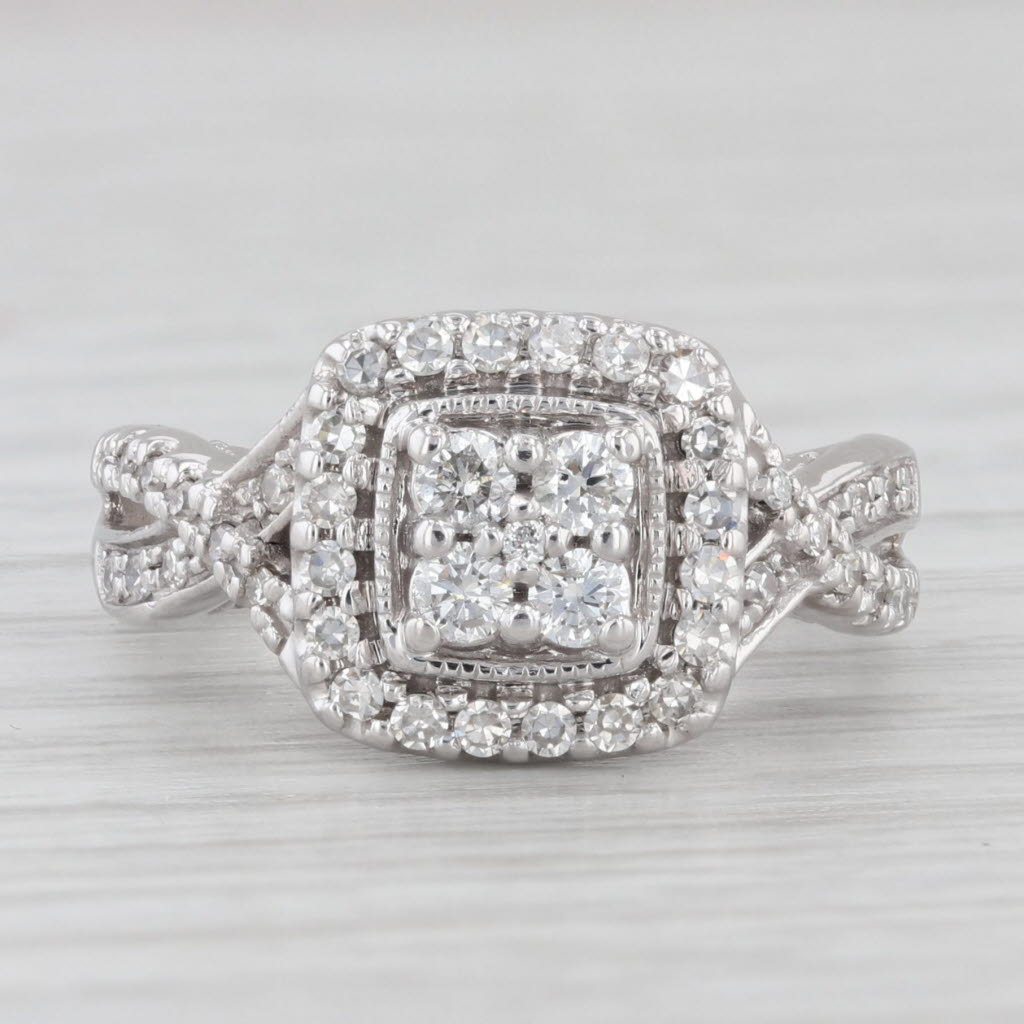 Light Gray 0.50ctw Diamond Cluster Halo Engagement Ring 14k White Gold Size 4