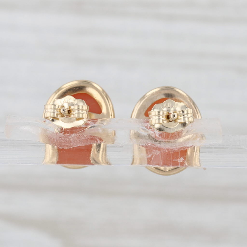 Carved Shell Cameo Stud Earrings 14k Yellow Gold Figural Studs