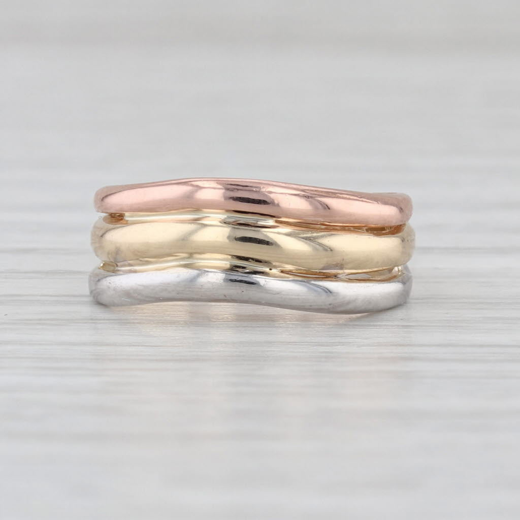 Tri-toned Contoured 3-Band Ring 14k Yellow White Rose Gold Size 3.5