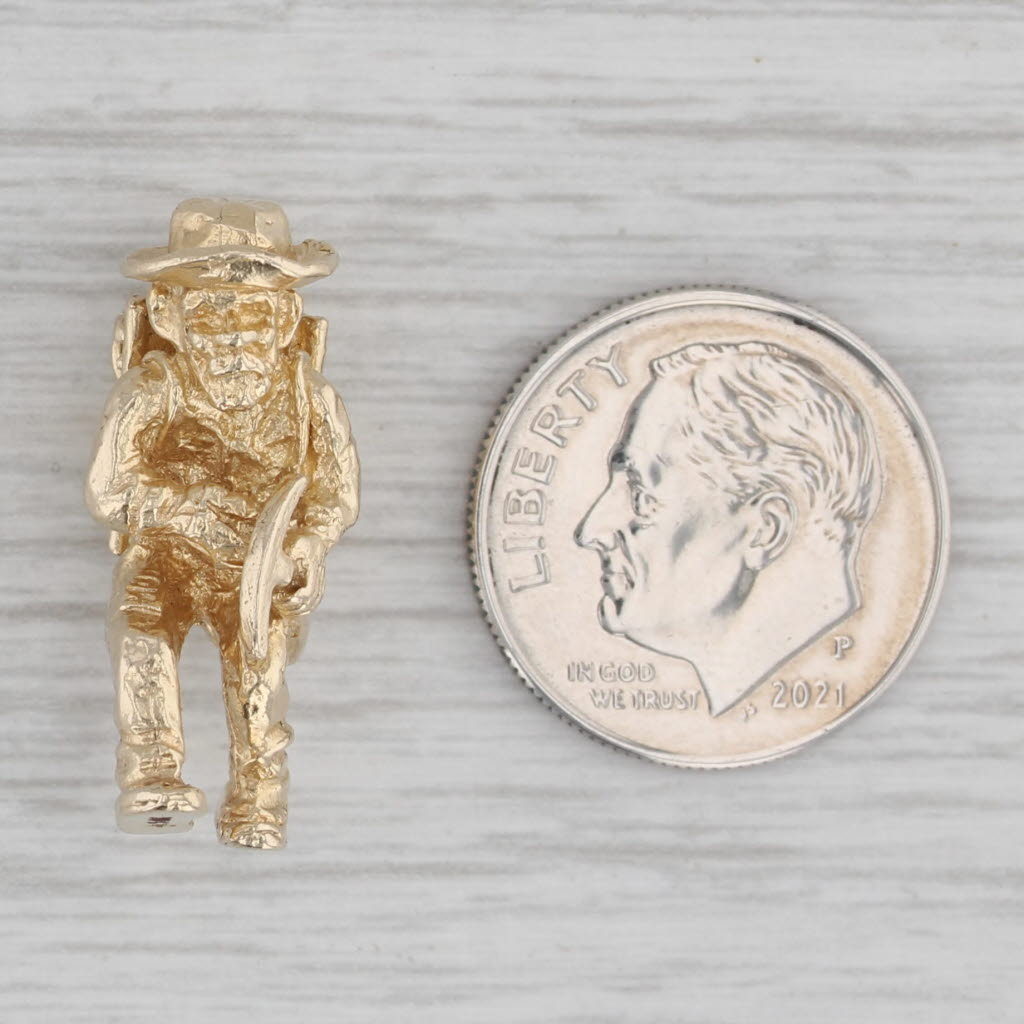 Gray Gold Miner Charm 14k Yellow Gold 3D Figural Old Prospector Pendant