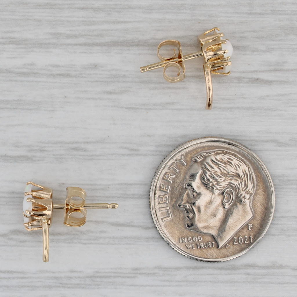 Gray Opal Flower Stud Earrings 14k Yellow Gold Vintage