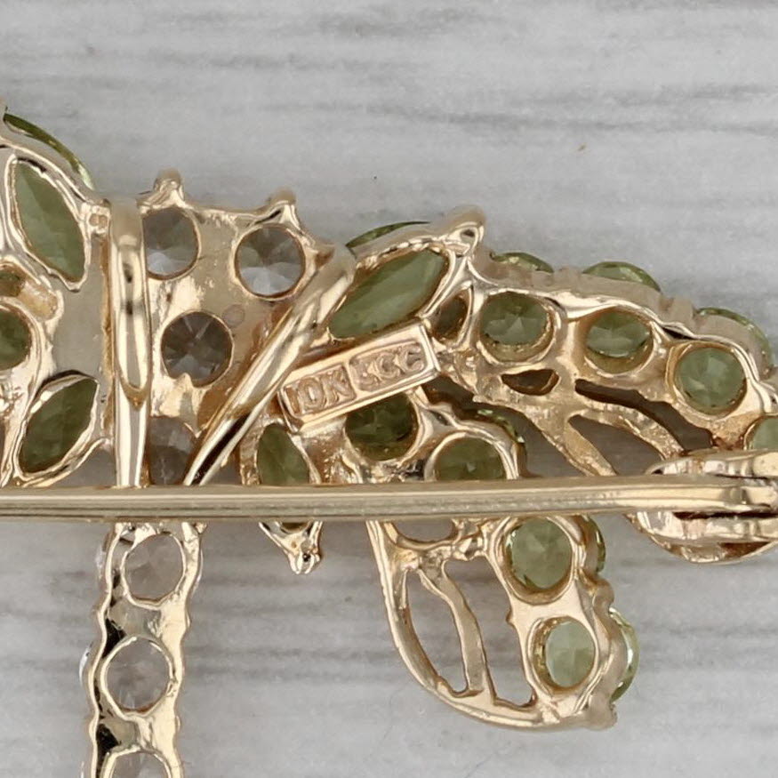 Dark Gray 2.58ctw Green Peridot White Sapphire Dragonfly Brooch Pendant 10k Gold Pin