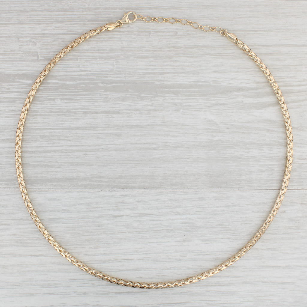Light Gray Woven Hollow Rope Chain Necklace 14k Yellow Gold 17-19" Adjustable Milor Italy