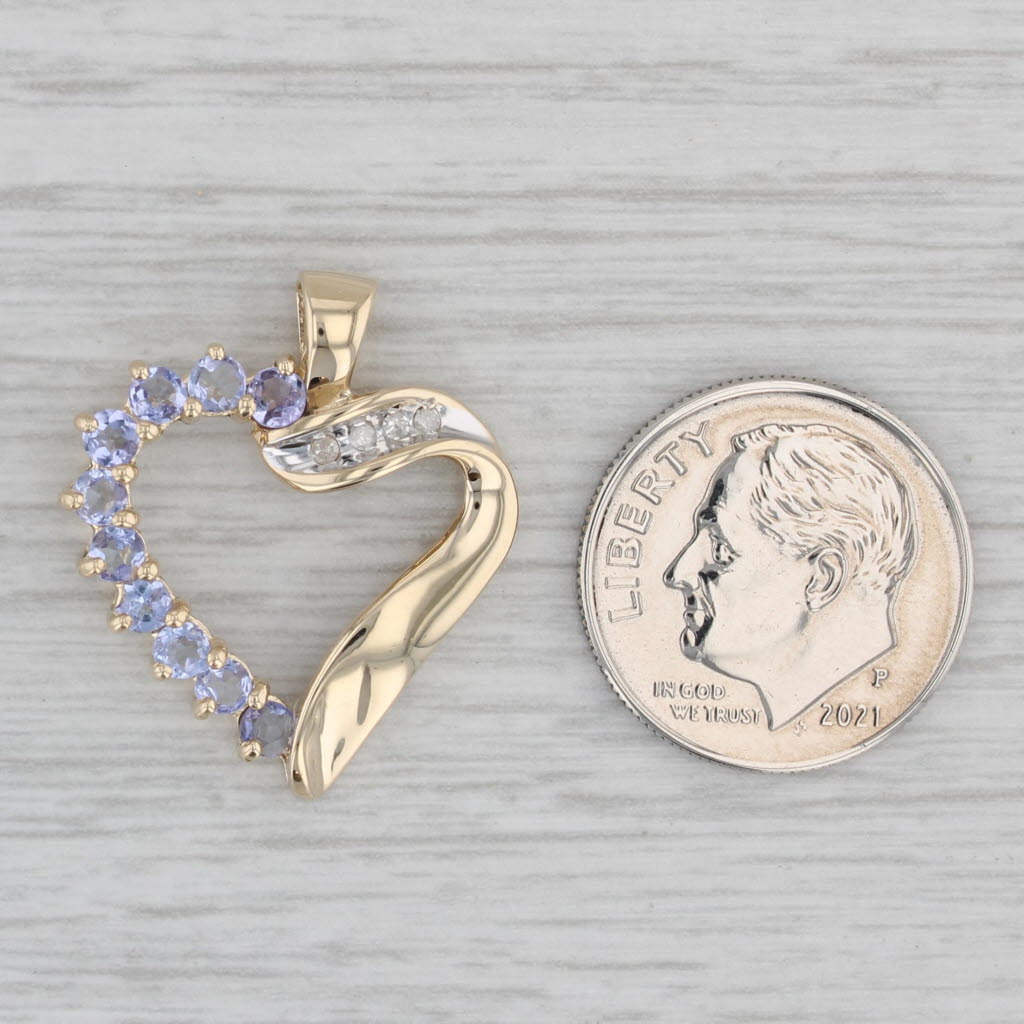 Gray 0.82ctw Tanzanite Diamond Open Heart Pendant 10k Yellow Gold