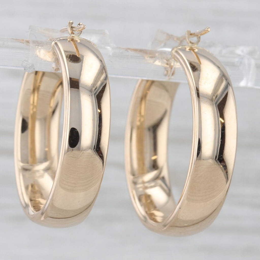 Gray Round Hoop Earrings 14k Yellow Gold Snap Top 25.5 x 6.1mm