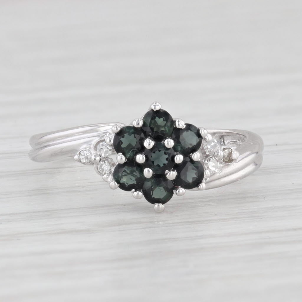 Light Gray 0.54ctw Green Tourmaline Flower Cluster Ring 14k White Gold Size 5.75 Bypass