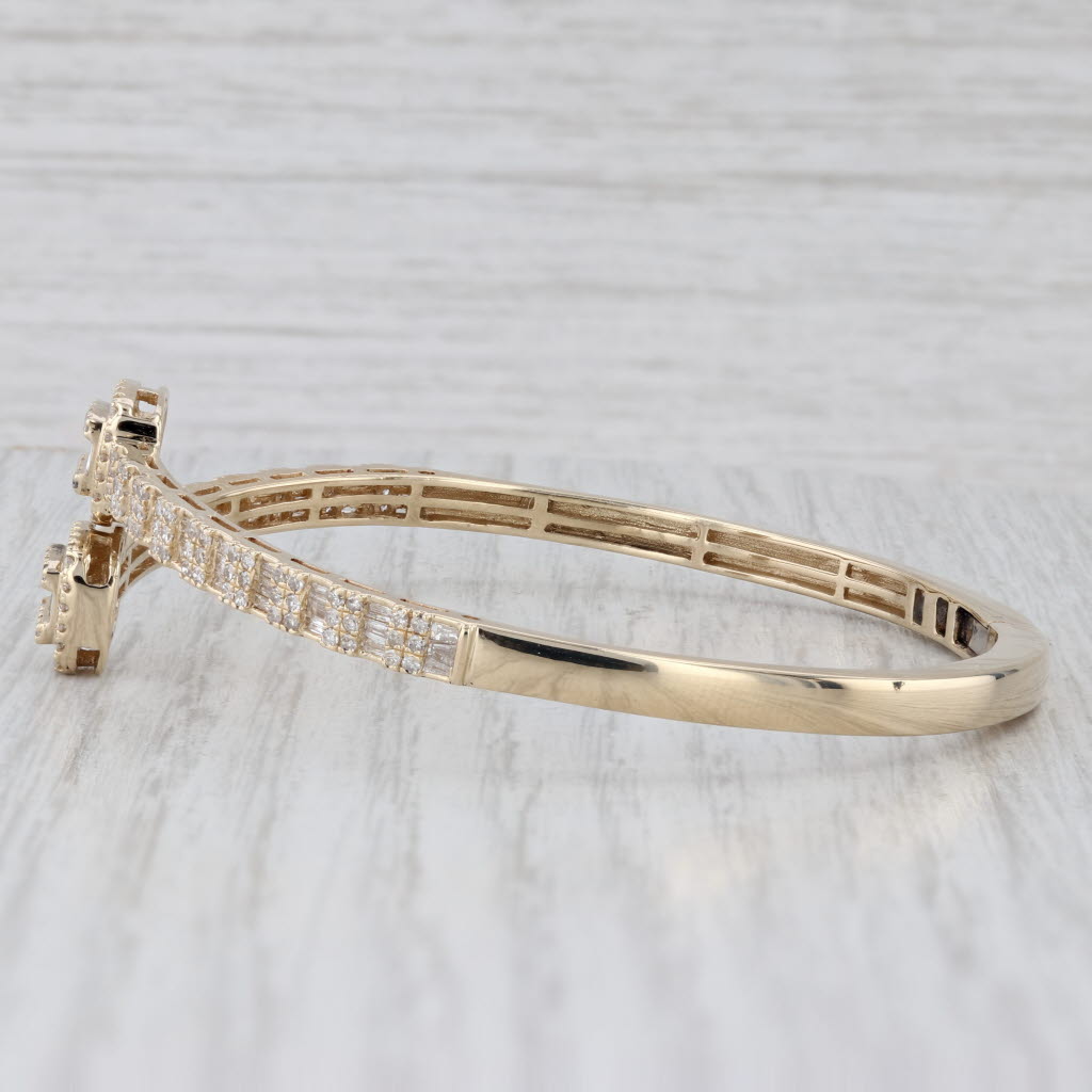 Light Gray 1.68ctw Diamond Bypass Bangle Bracelet 10k Yellow Gold 7" Hinged