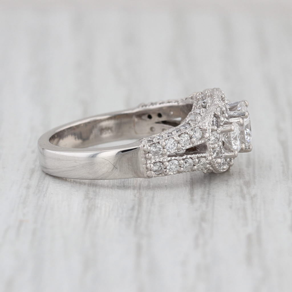 2.01ctw Diamond 3-Stone Engagement Ring 14k White Gold Size 6.75 Pave Accents