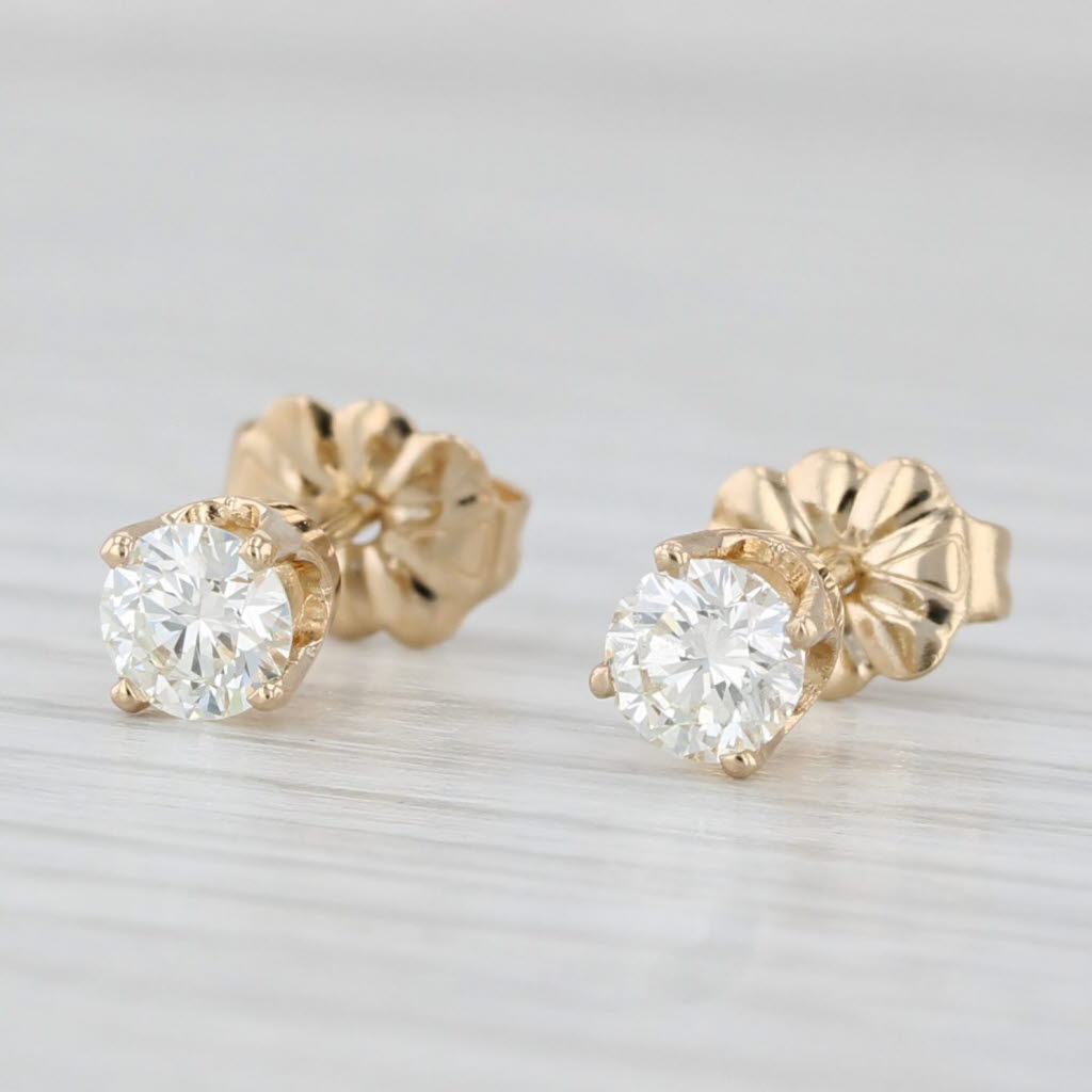 Light Gray 0.50ctw Round Diamond Solitaire Stud Earrings 14k Yellow Gold