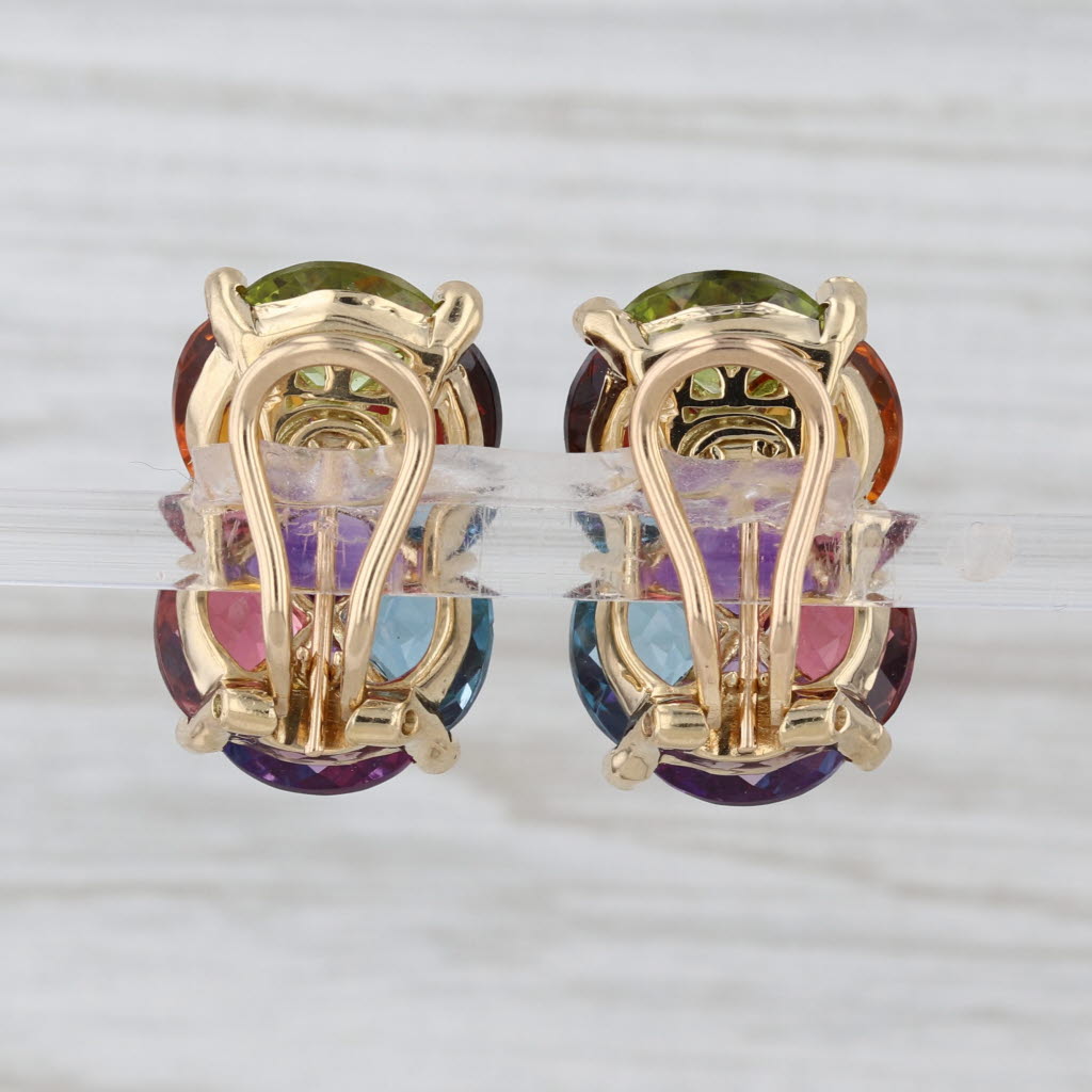 Bellari Mosaic 20.10ctw Rainbow Multi-Gemstone Earrings 18k Yellow Gold Clip On