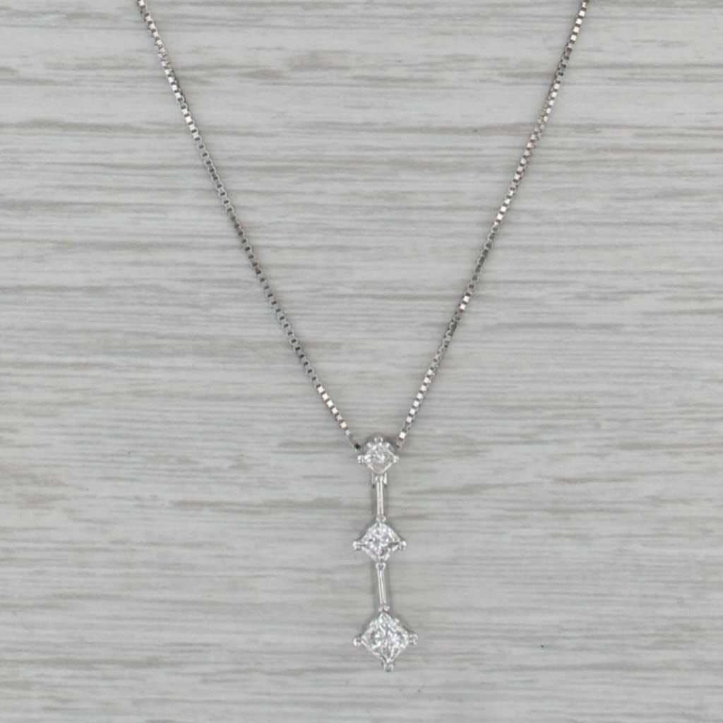 0.50ctw Diamond 3-Stone Journey Pendant 14k White Gold 17.25" Box Chain