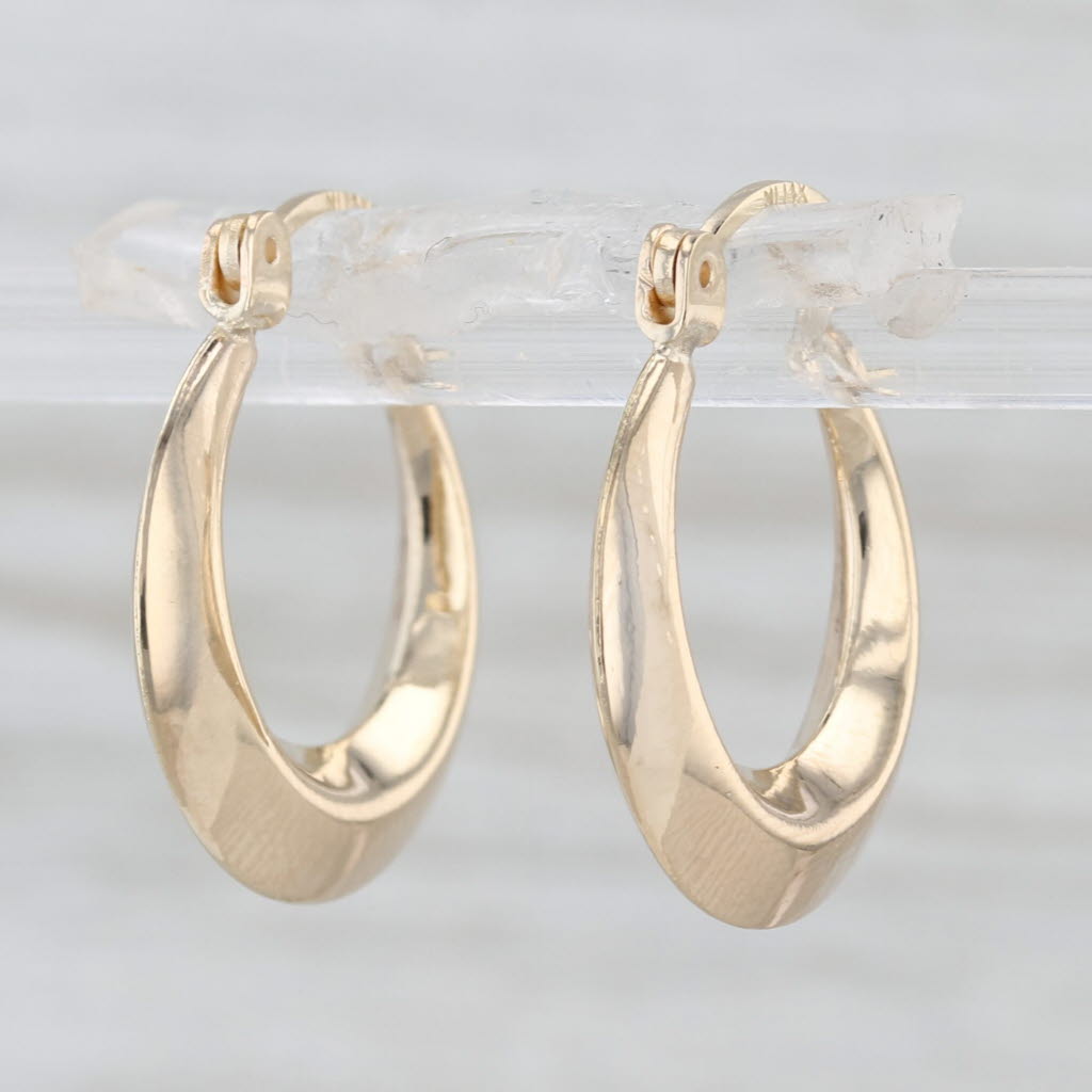 Beveled Hoop Earrings 14k Yellow Gold Snap Top Round Hoops 20.2 x 3.6 mm