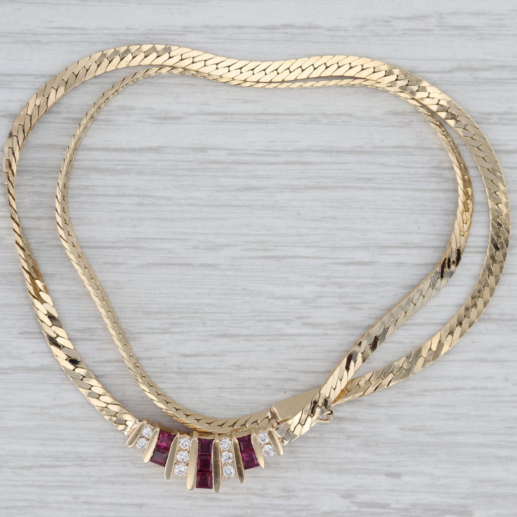 Gray 1.40ctw Ruby Diamond Herringbone Necklace 14k Yellow Gold 16"