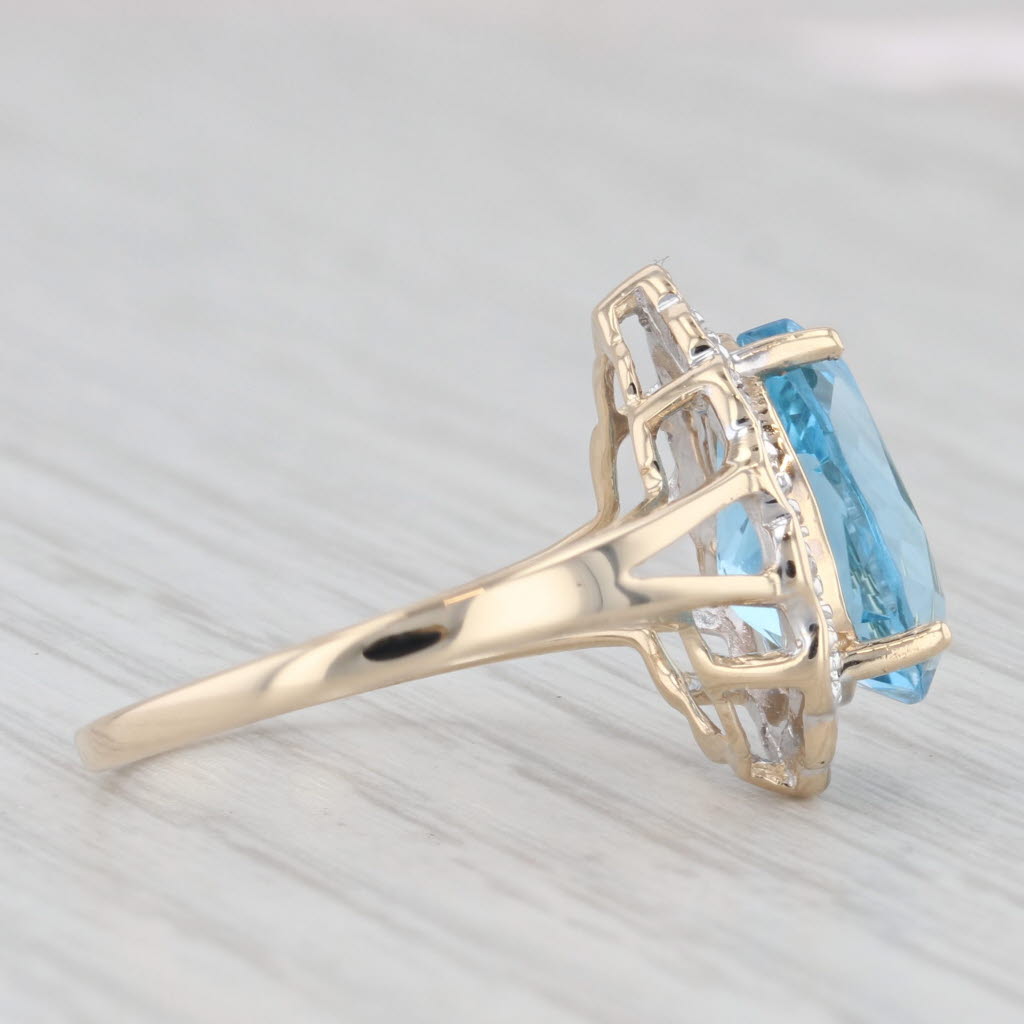 Light Gray 3.65ctw Pear Blue Topaz Diamond Halo Ring 10k Yellow Gold Size 7.25