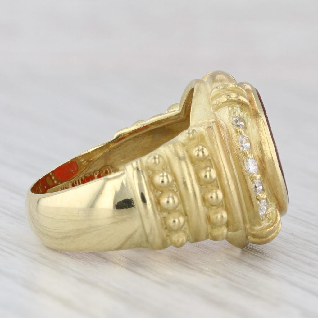 Light Gray Judith Ripka Diamond Sardonyx Chalcedony Intaglio Ring 18k Yellow Gold Size 6