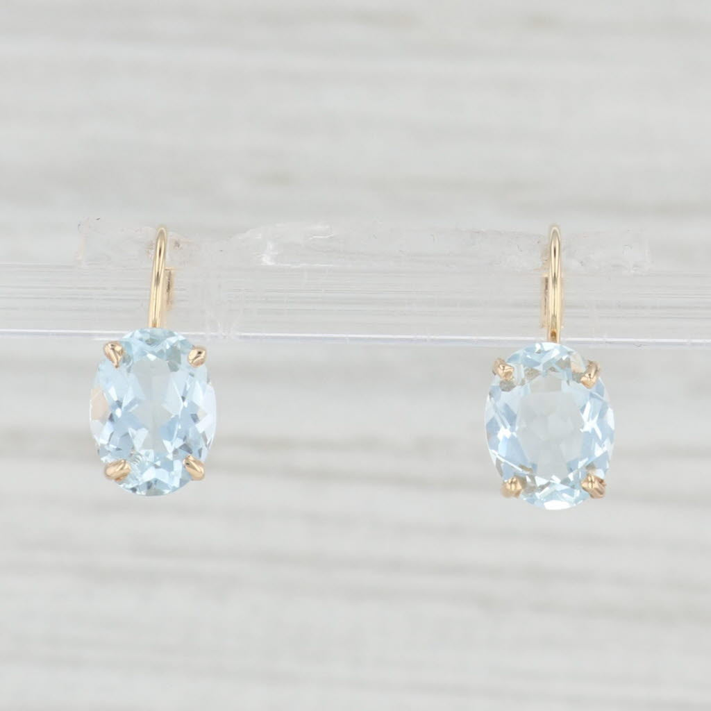 Light Gray 3ctw Oval Solitaire Aquamarine Earrings 14k Yellow Gold Leverback Drops