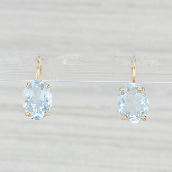 Light Gray 3ctw Oval Solitaire Aquamarine Earrings 14k Yellow Gold Leverback Drops