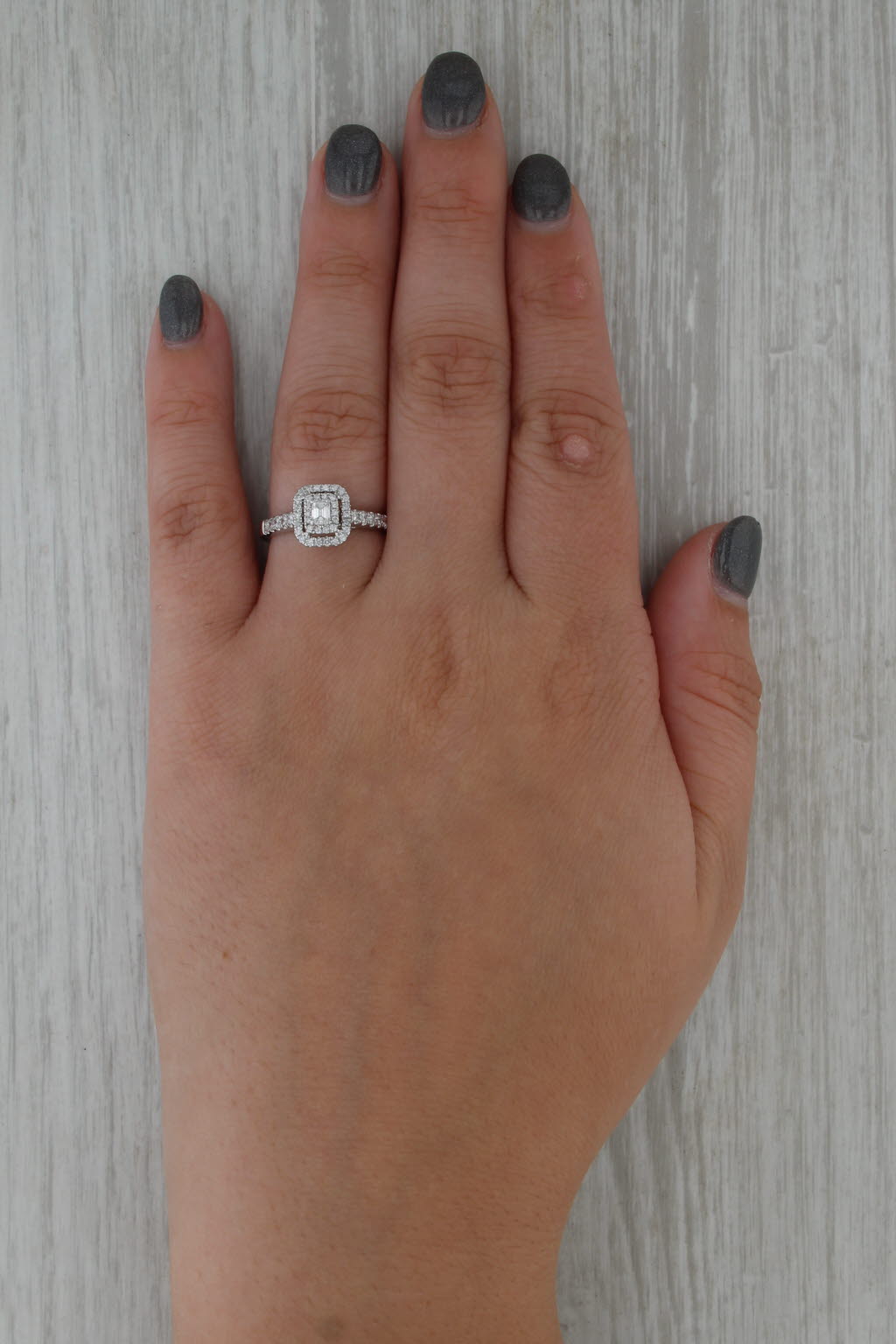 0.50ctw Diamond Halo Engagement Ring 14k White Gold Size 7