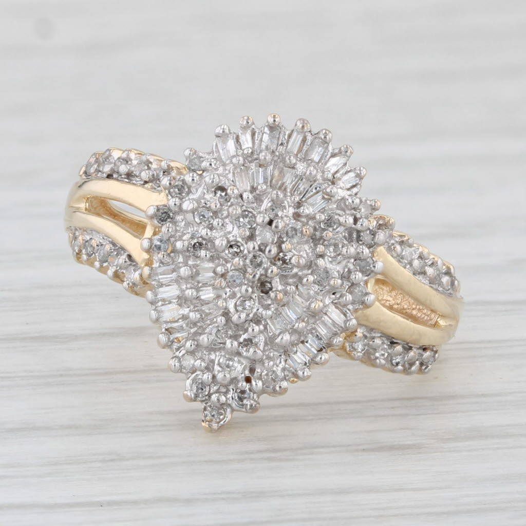 Light Gray 0.26ctw Diamond Cluster Teardrop Ring 10k Yellow Gold Size 6.25