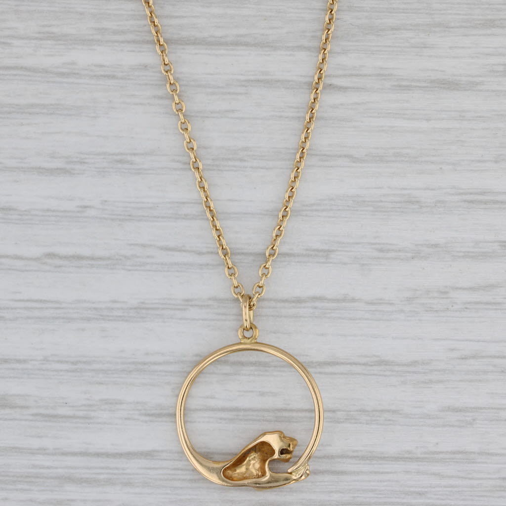 Gray Carrrea Y Carrera Panther Pendant Necklace 18k Yellow Gold 18.5" Cable Chain Box
